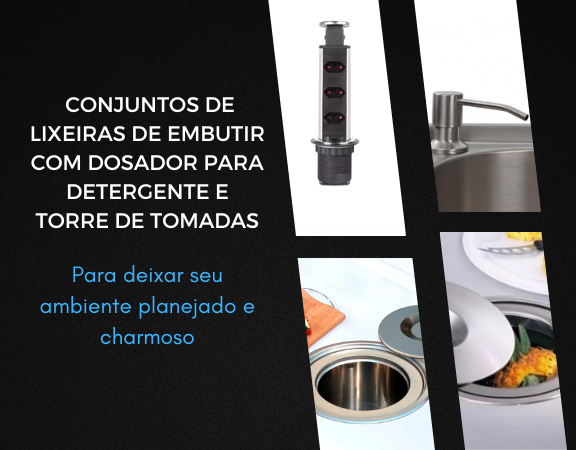 Kit Lixeira Embutir 3L + Torre de Tomada + Dosador Inox - Inovar