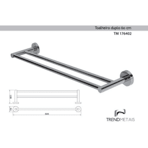 Toalheiro Duplo de 60cm Acabamento Redondo em Latão Cromado – TM176402 - Image 8