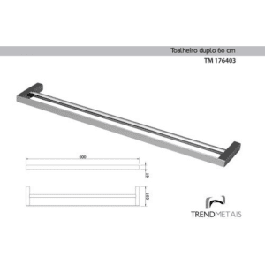 Toalheiro Slim Duplo em liga de cobre 60cm Cromado - TM 176403 - Image 4