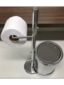 Papeleira Porta Papel Higiênico De Chão Com Lixeira Inox