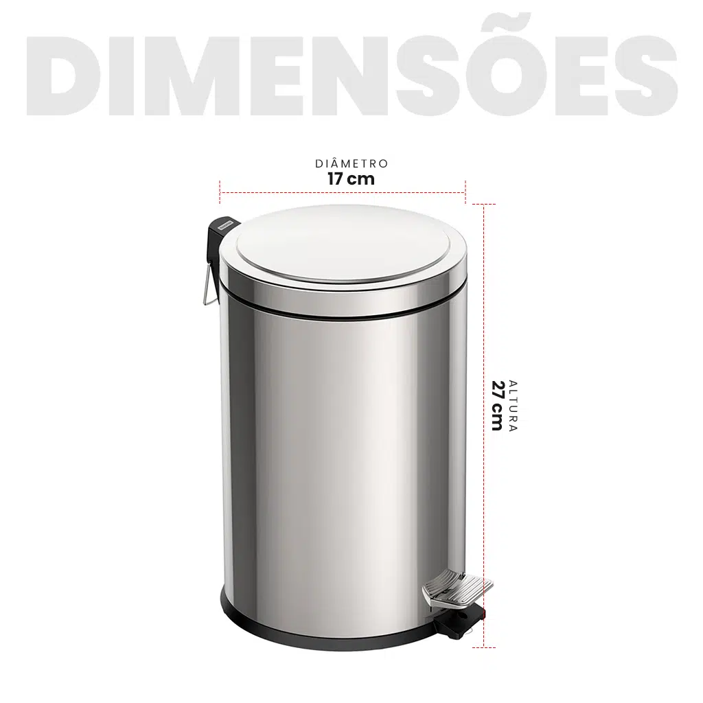 Lixeira Inox 3L Tramontina com Pedal e Balde Removível