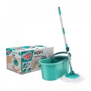 Mop Giratório Verde Água Flash Limp com Balde e Refil