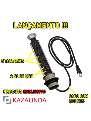 Torre Multiplug Retrátil Com 3 Tomadas e 2 Usb Embutir - KZI - Imagem 2