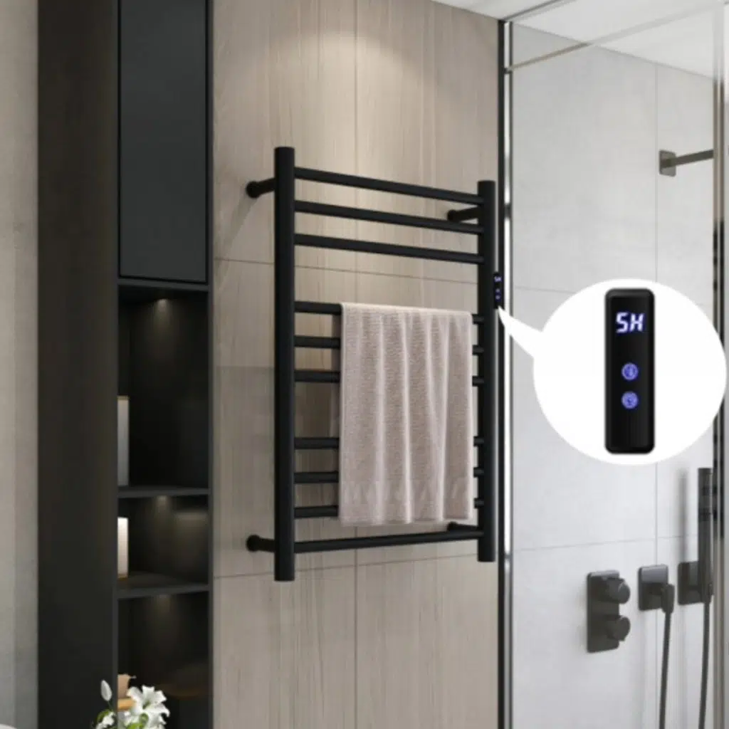 Toalheiro Térmico Redondo Preto Inox Kazalinda | Timer e Temp. Touch | Bivolt