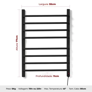 Toalheiro Térmico Preto Flape Grande – 110V-220V