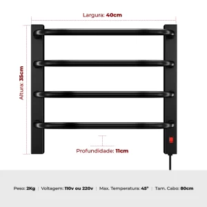 Toalheiro Térmico Preto Mini Compacto - Flape