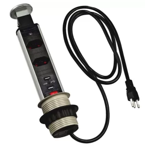 Torre Multiplug Retrátil KZI - 2 Tomadas + 2 USB - Embutir - Design Oculto