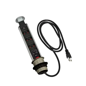 Torre Multiplug Retrátil KZI - 3 Tomadas + 2 USB - Design Oculto