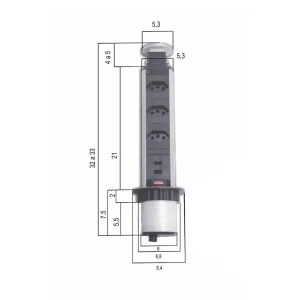Torre Multiplug Retrátil KZI - 3 Tomadas + 2 USB - Design Oculto