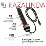 Torre Multiplug Retrátil KZI - 3 Tomadas + 2 USB - Design Oculto