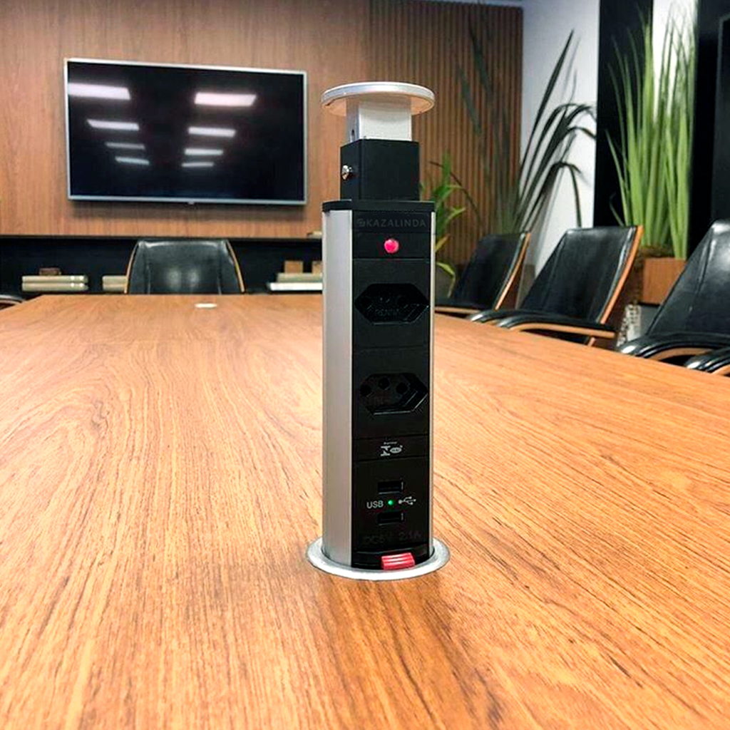 Torre Multiplug Retrátil de Embutir com 2 Tomadas + 2 USB Kazalinda