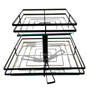 Fruteira de Mesa Vidro Dupla Quadrada Preto Fosco Giratória