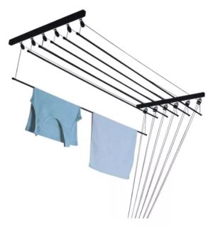 Varal Parede ou Teto Preto 120cm - Secalux