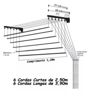 Varal Parede ou Teto Preto 120cm - Secalux - Image 3