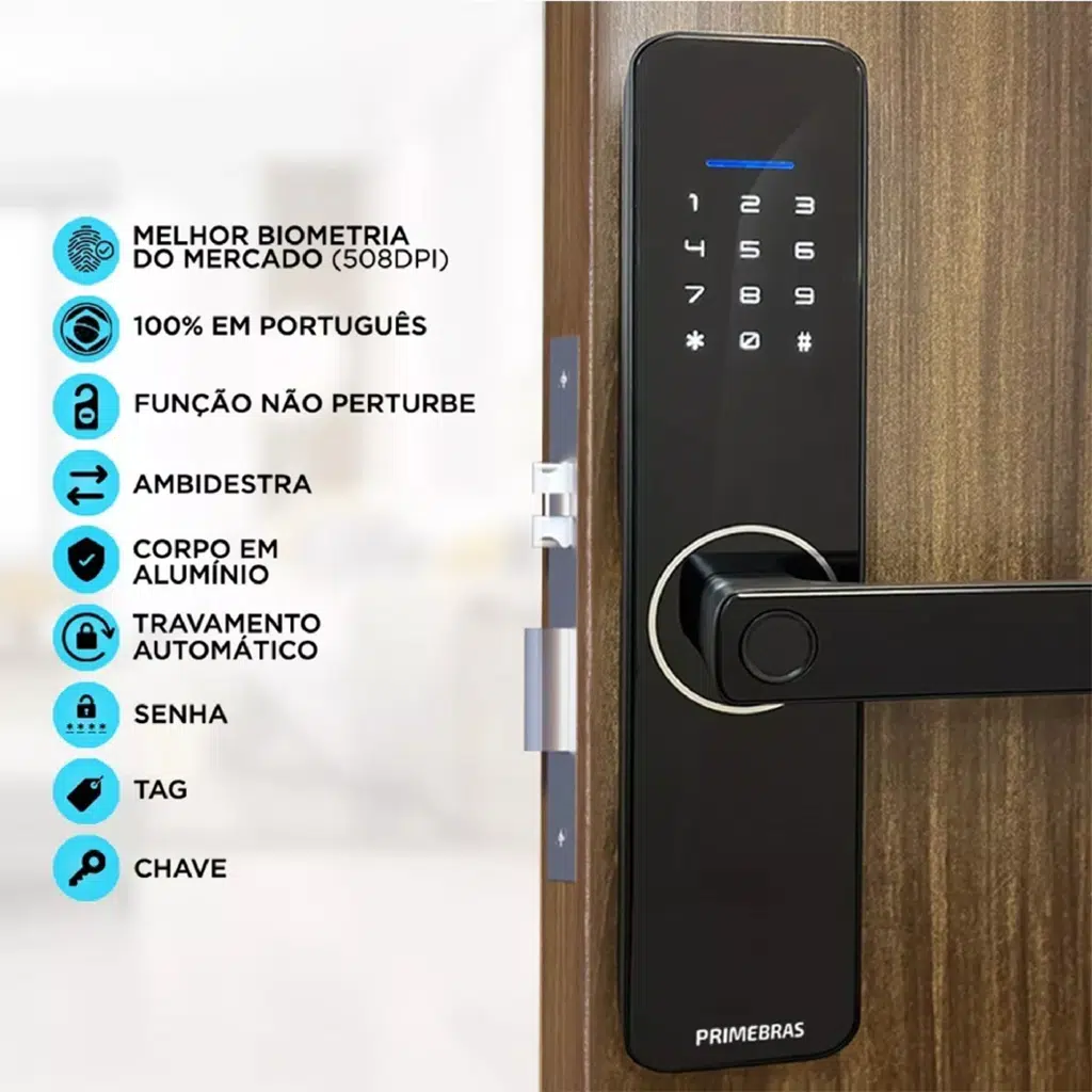 Fechadura Digital Miami com Biometria e Senha Primebras