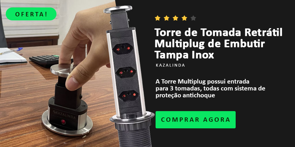 Torre Multiplug Retrátil com 3 Tomadas em Inox Escovado – KZI