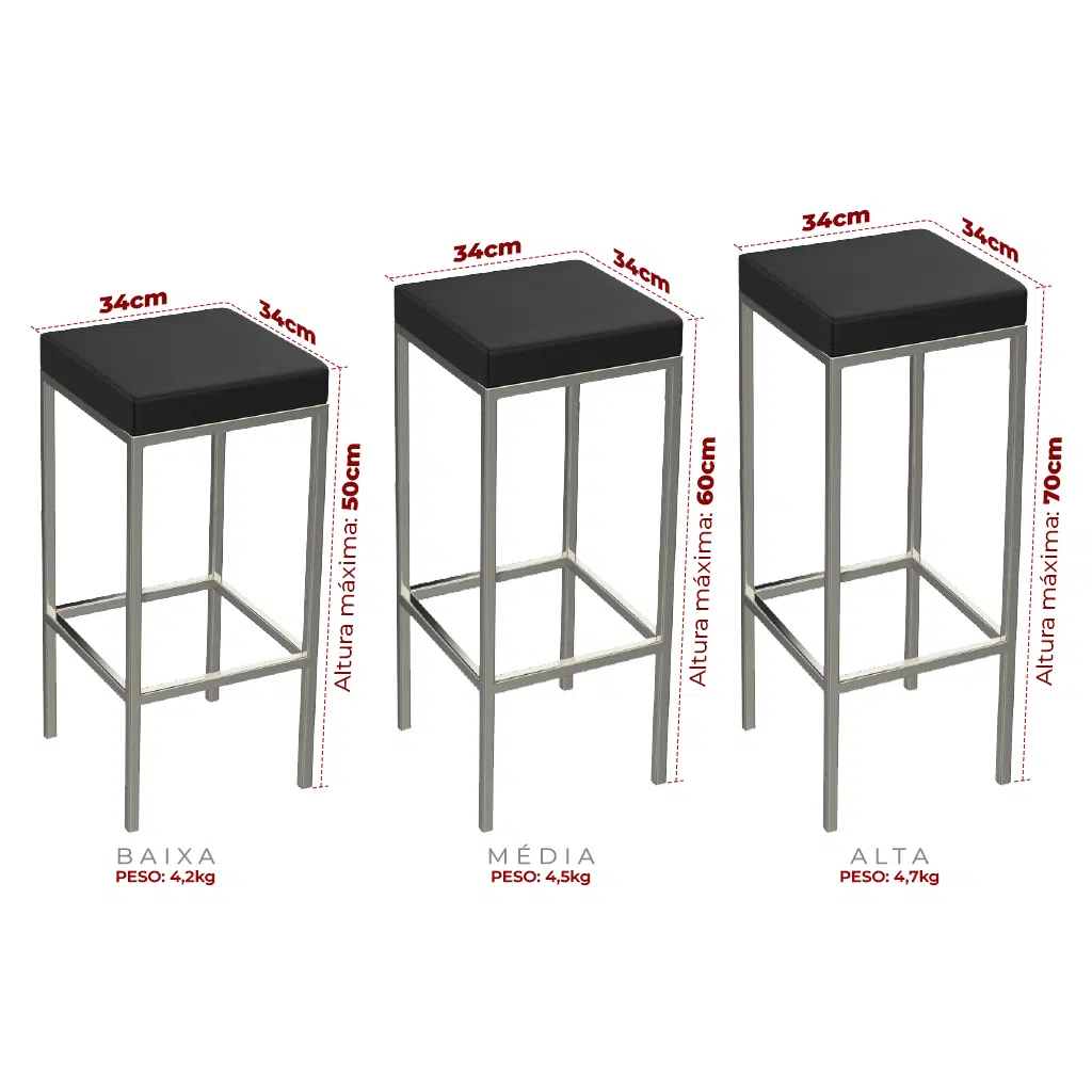 Banqueta Cozinha Cromada Quadrada Berlim Flape