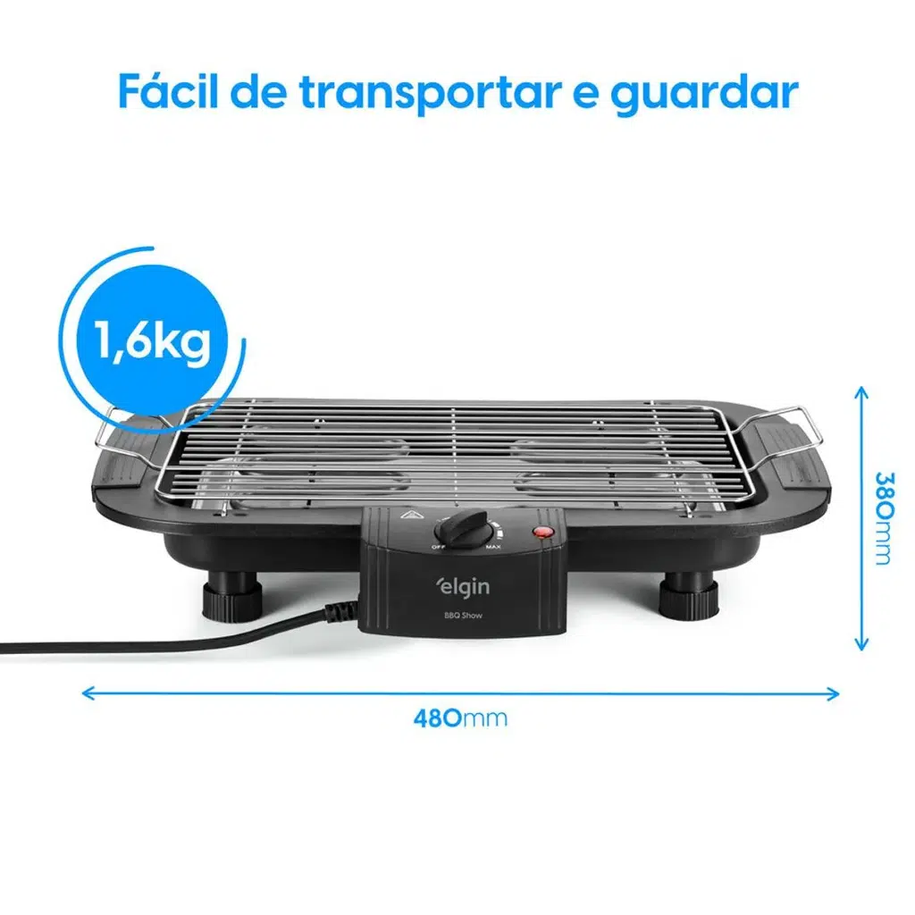 Churrasqueira BBQ Show - 1.800W Amplo Grill Controle de Temperatura 110Vou 220V - Elgin