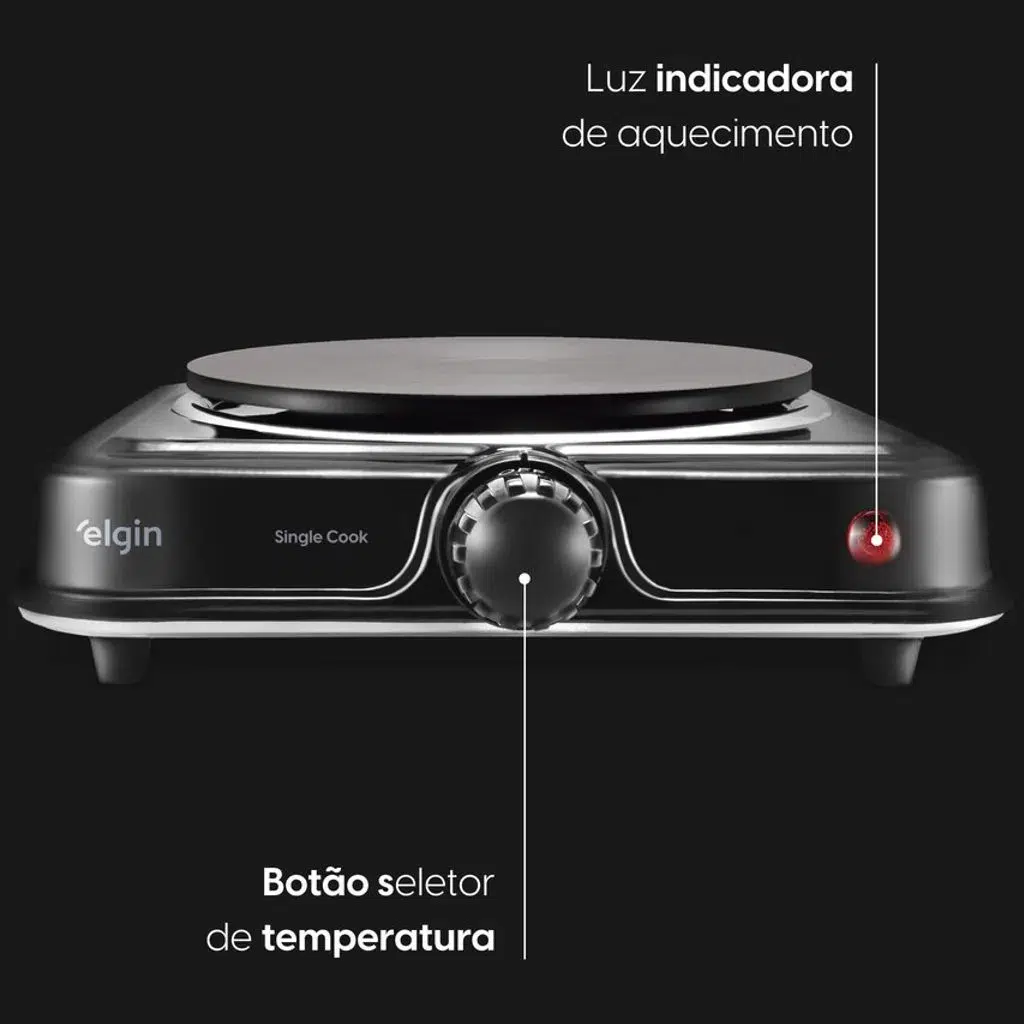 Fogão Elétrico Cooktop 1 Boca 220V 5 Temperaturas 1000W - Elgin