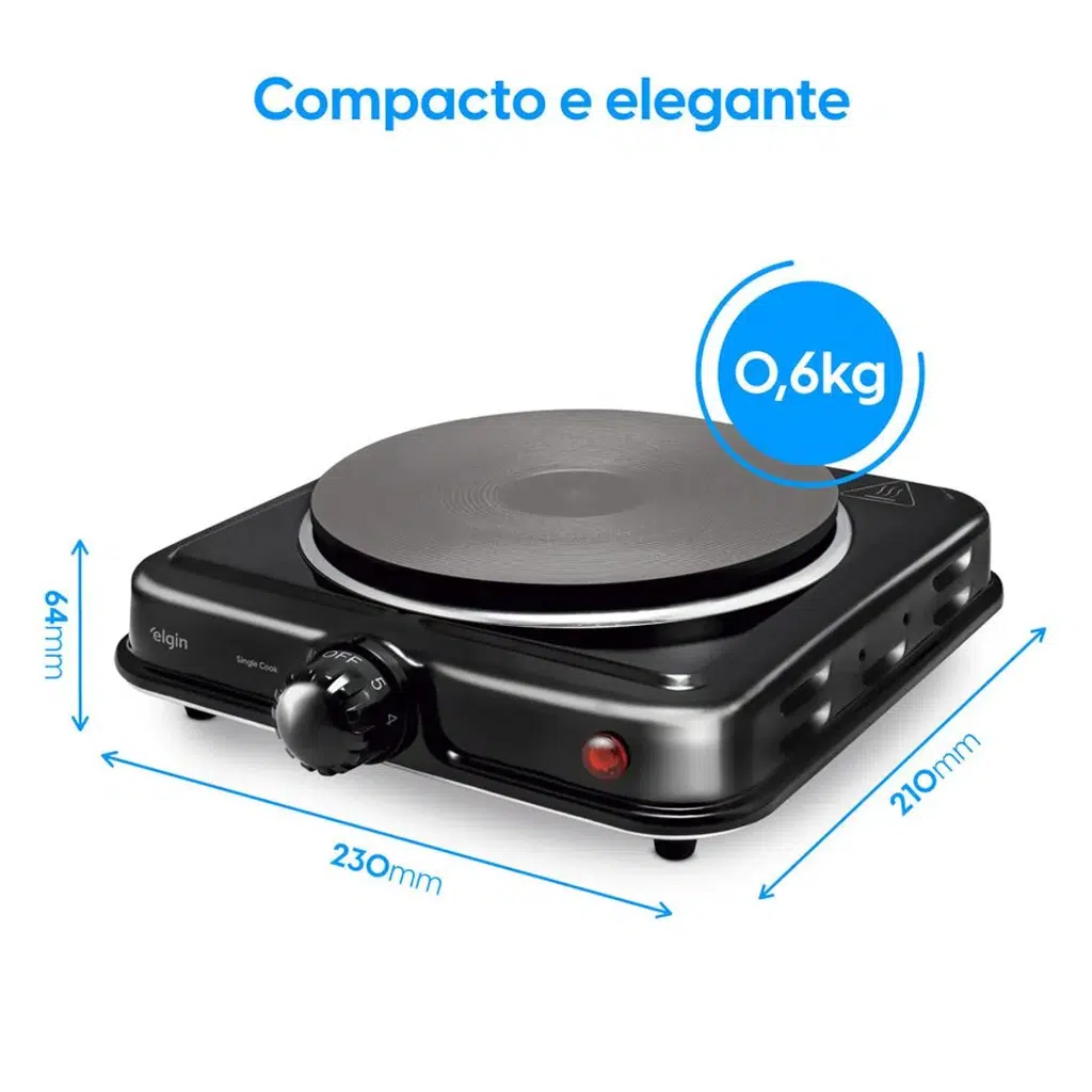 Fogão Elétrico Cooktop 1 Boca 220V 5 Temperaturas 1000W - Elgin