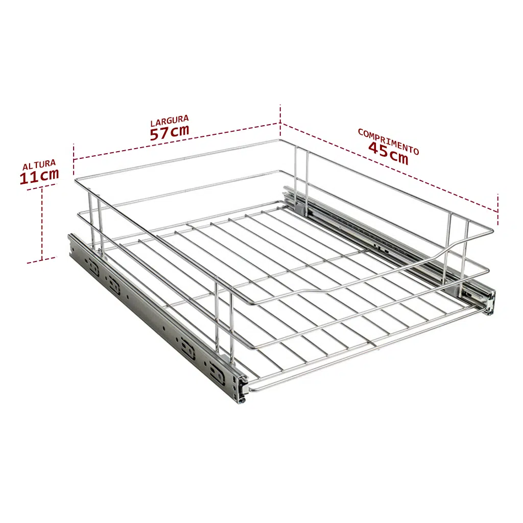 Gaveta Fruteira Multiuso Slim GTB 7403 Cromada com Corrediça – 57cm Aço Carbono