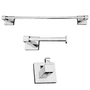 Kit Banheiro Trendmetais: Papeleira, Cabide e Toalheiro Quadrado 45cm - Cromo Polido