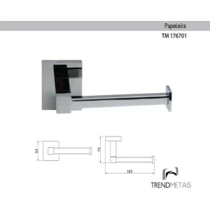 Kit Banheiro Trendmetais: Papeleira, Cabide e Toalheiro Quadrado 45cm - Cromo Polido