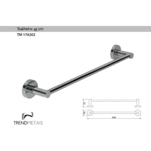 Kit Banheiro Completo TrendMetais Papeleira, Toalheiro 45cm e Cabide Cromado