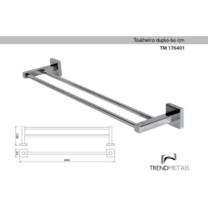 Kit Banheiro Luxo: Papeleira, Cabide, Toalheiros Duplo e Simples 60cm