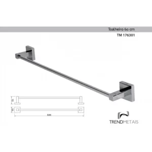 Kit Banheiro TrendMetais: Papeleira, Cabide, Toalheiro 60cm Cromado