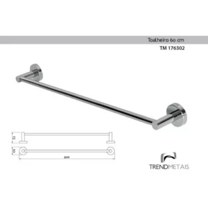 Kit Banheiro Trendmetais Redondo: Papeleira, Toalheiro 60cm, Cabide