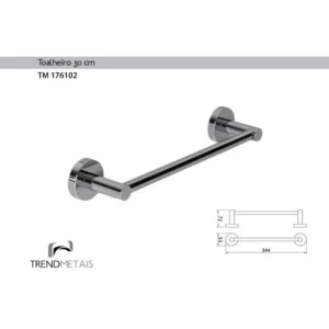 Kit Papeleira Cabide Toalheiro Duplo 60cm Toalheiro 30cm Redondo Trendmetais