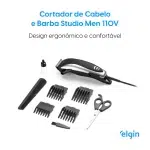 Máquina de Cortar Cabelo e Barba Elgin Studio Men - Inox, 8 Acessórios, 110V