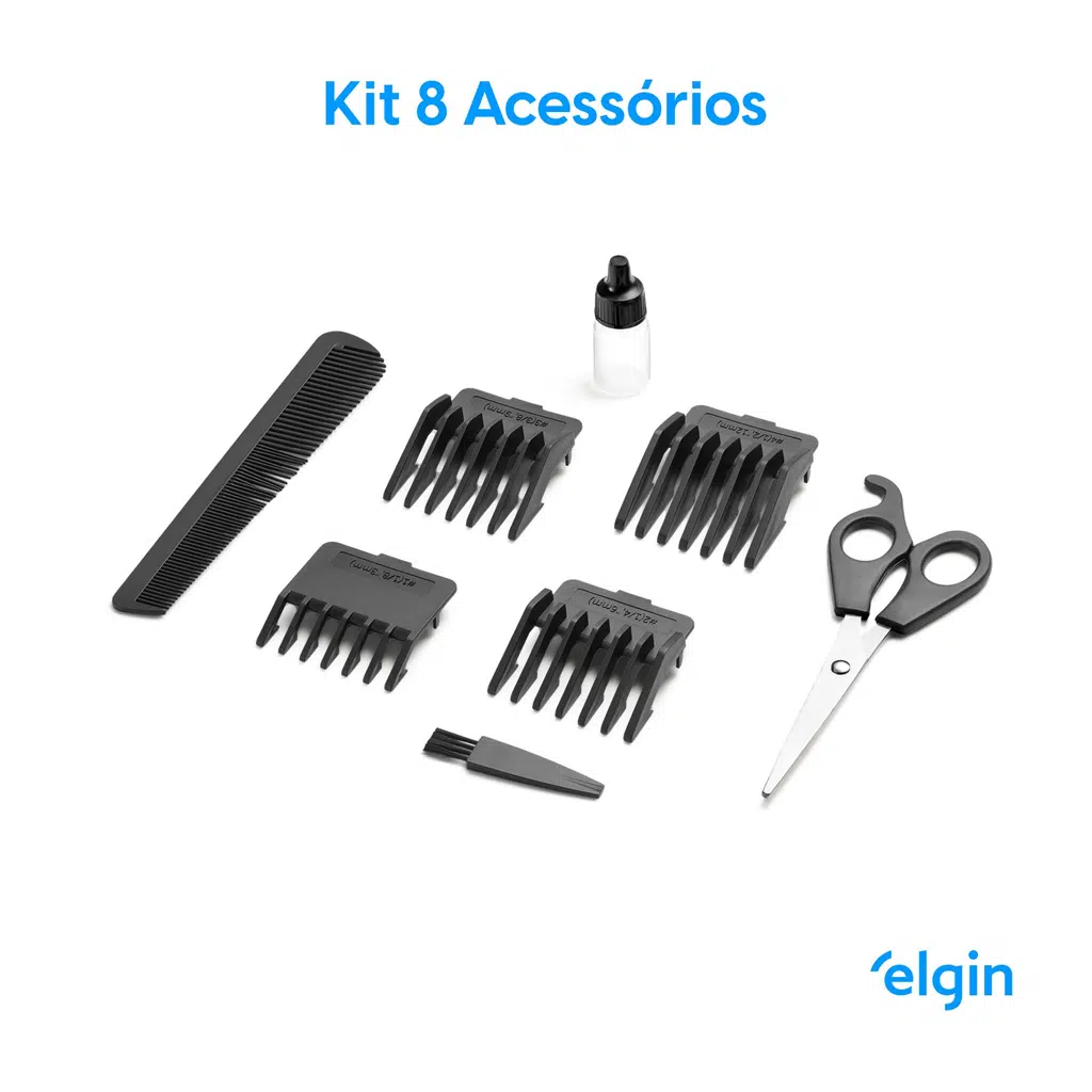 Máquina de Cortar Cabelo e Barba Elgin Studio Men - Inox, 8 Acessórios, 110V