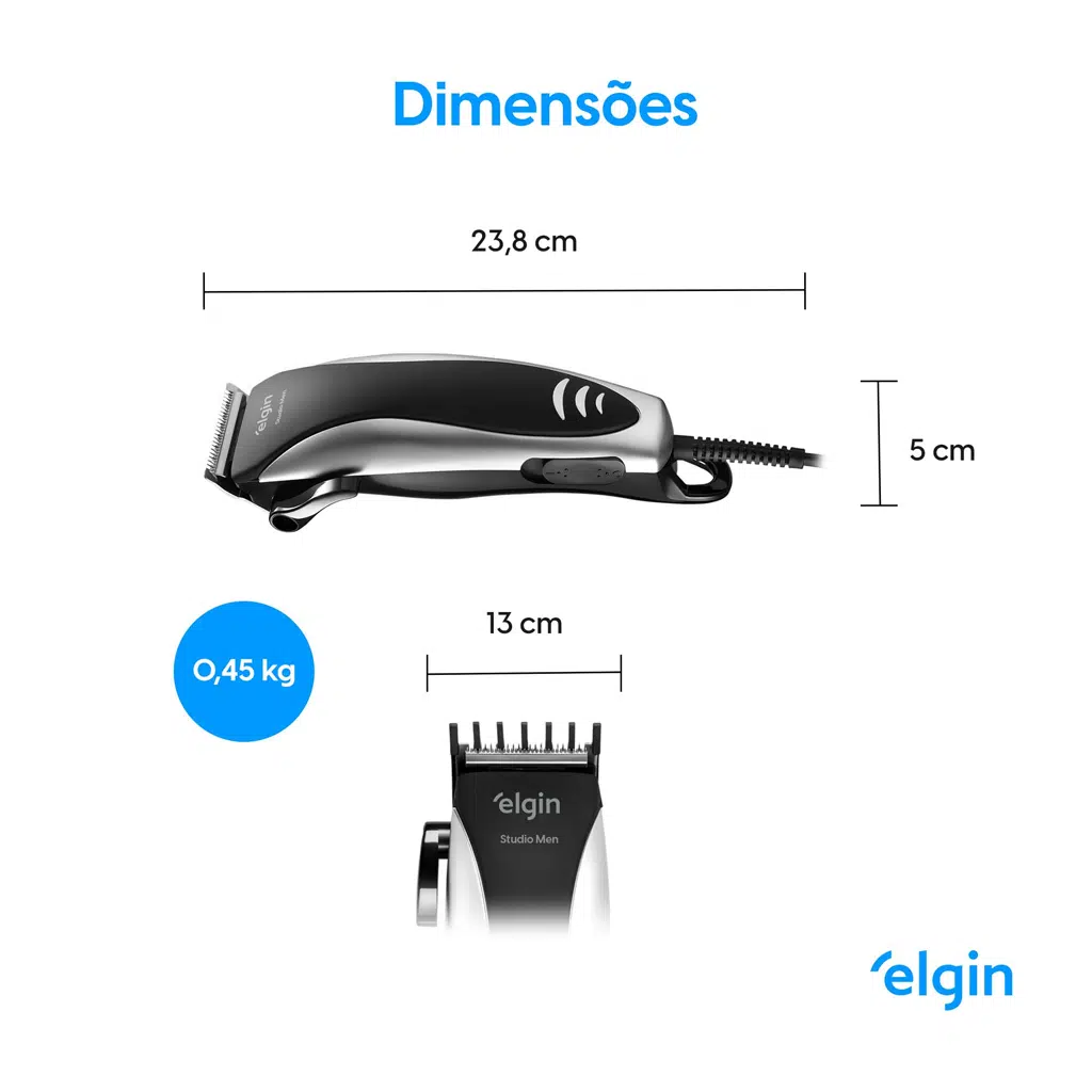 Máquina de Cortar Cabelo e Barba Elgin Studio Men - Inox, 8 Acessórios, 110V