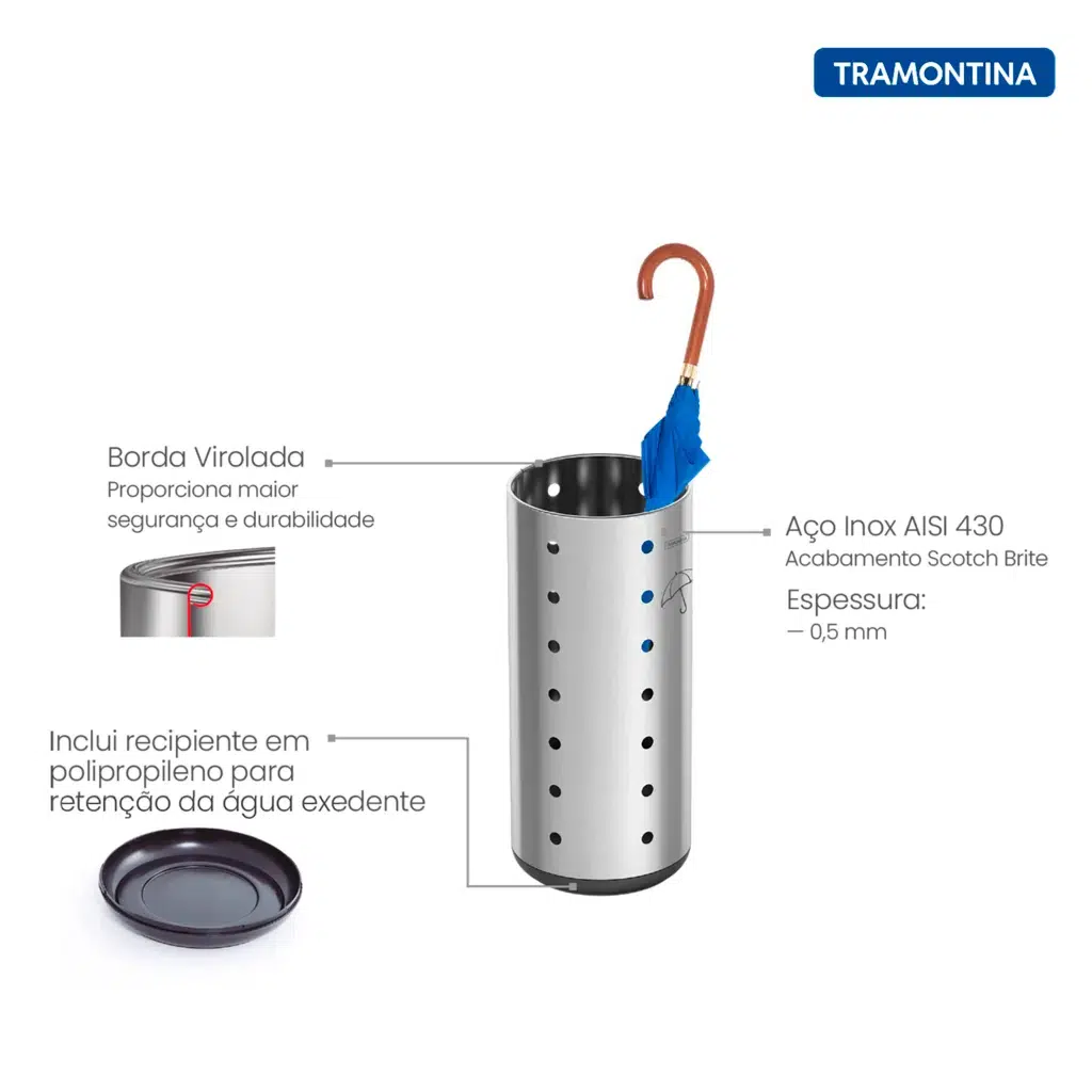 Porta Guarda-Chuva Inox Tramontina 15L