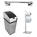 Kit Banheiro Premium Kazalinda: Toalheiro 30cm, Lixeira 6L Automática e Papeleira Dupla Inox