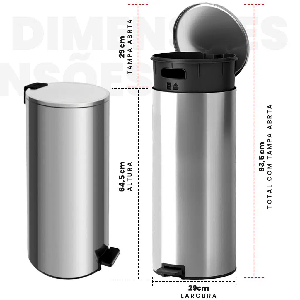 Lixeira Inox Loop 30L Tramontina com pedal