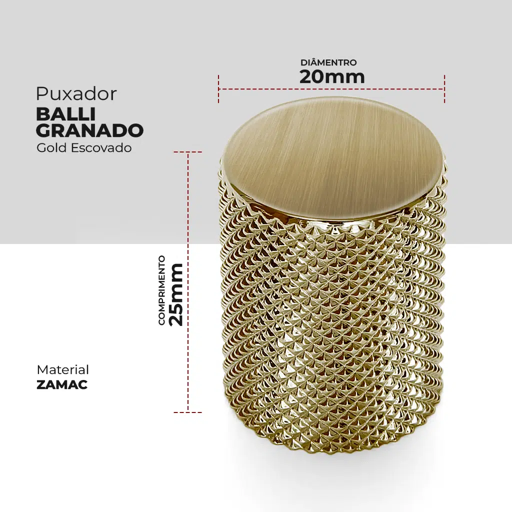 Puxador Gold Escovado para Móvel Ponto Bali Granado Zen Design