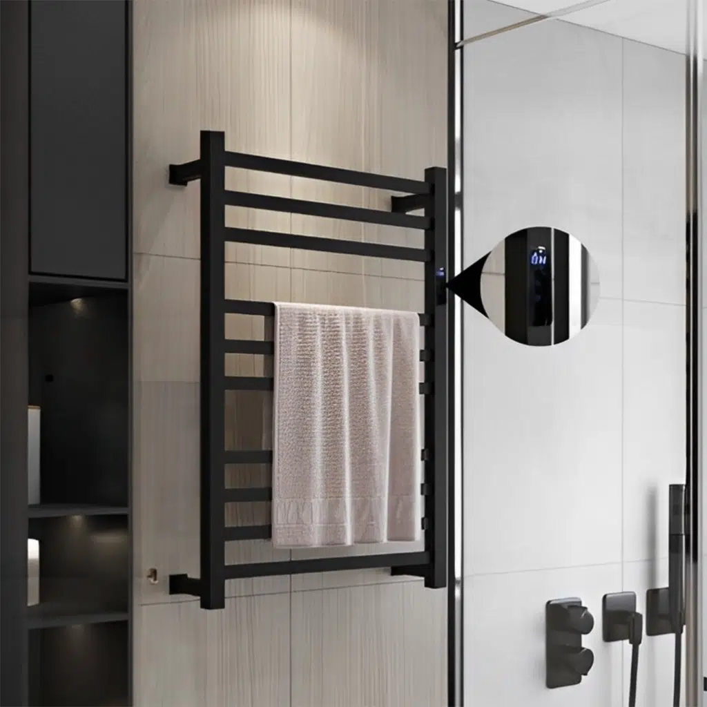 Toalheiro Térmico Redondo Preto Inox Kazalinda | Timer e Temp. Touch | Bivolt