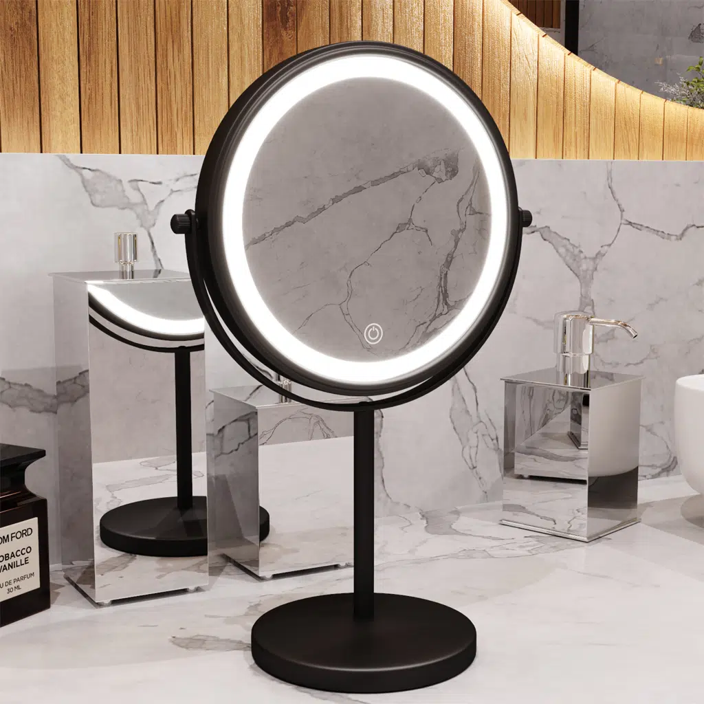 Espelho de Bancada com Luz LED e Aumento 5x Italy Line Preto USB