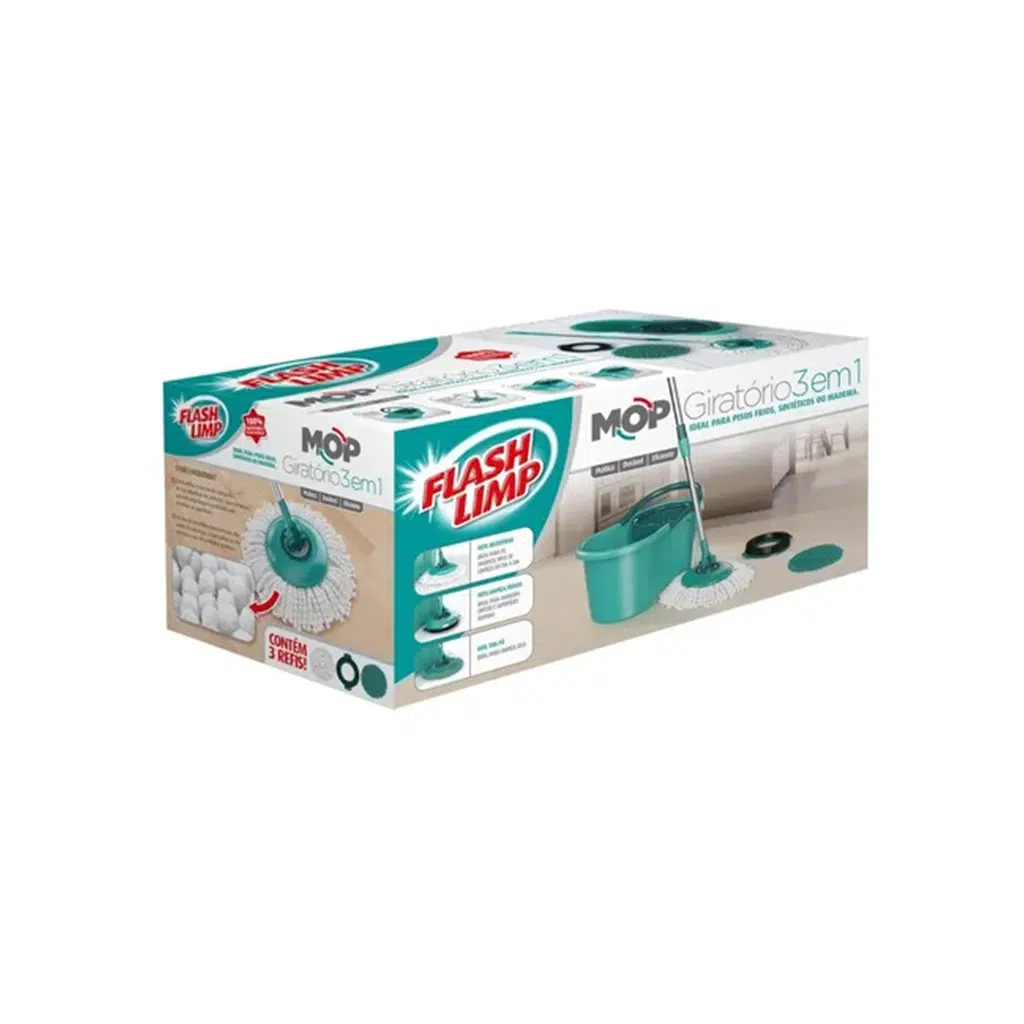 Mop Giratório 3 em 1 Flash Limp MOP8258 | Balde 12L + 3 Refis