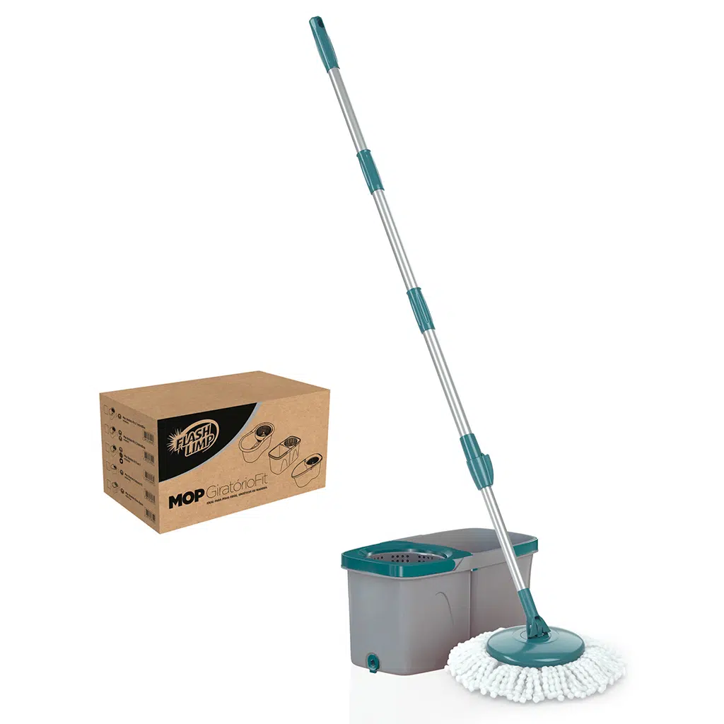 Mop Giratório Duas Águas FIT Flash Limp - Compacto P/ Apartamento - Inox
