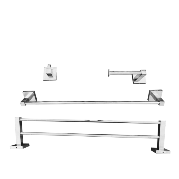 Kit 1 Papeleira 1 Cabide 1 Toalheiro Duplo 60cm 1 Toalheiro 60cm Quadrado Trendmetais