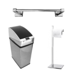 Kit Banheiro Inox Basic Kazalinda: Toalheiro, Lixeira Automática 3L e Papeleira