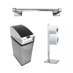Kit Banheiro Kazalinda Compact: Toalheiro, Lixeira Automática 3L e Papeleira Inox
