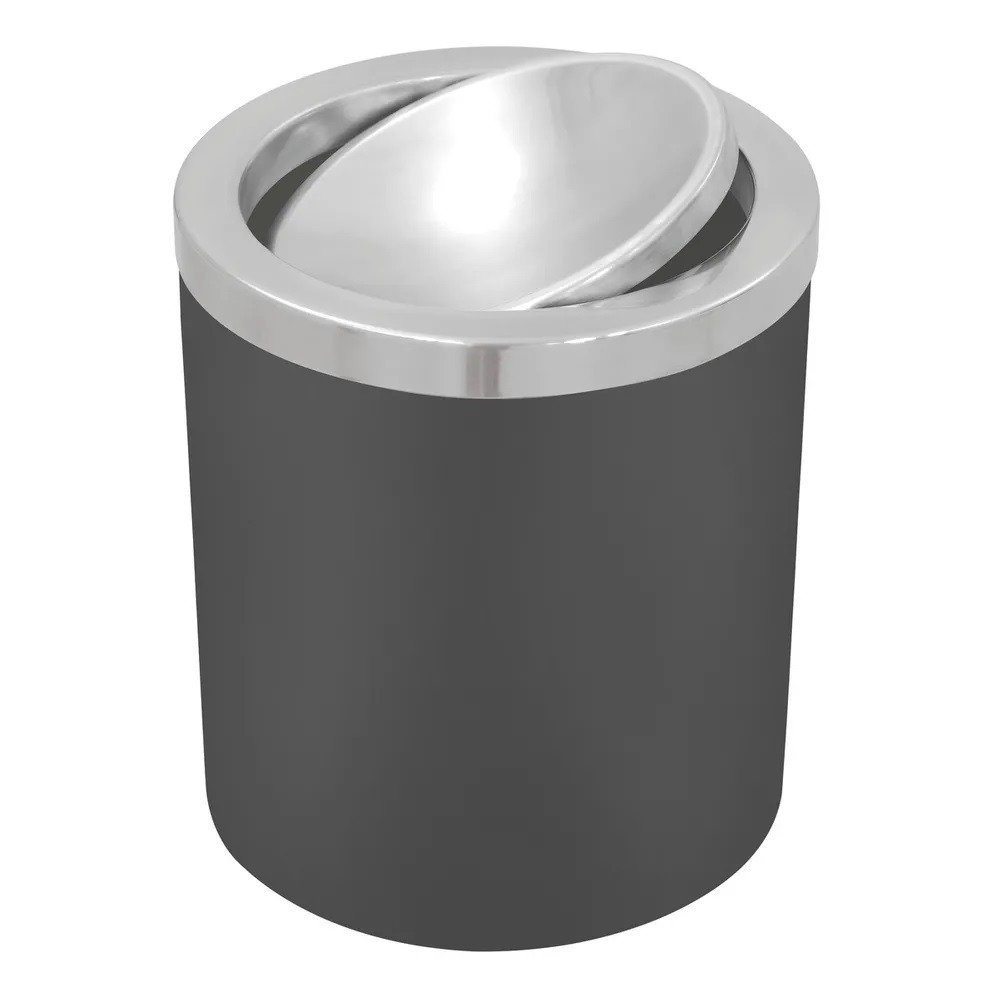 712884.jpg Lixeira Basculante Preta com Tampa em Inox Polido 5 Litros - Tramontina - Imagem 1