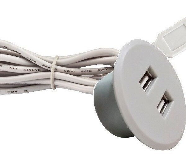 Tomada Pop C/ 2 Entradas Usb Embutir Mesa Sofá Cinza Redonda - Cinza