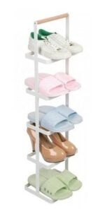 Sapateira Vertical Slim Branca para Closet: Aço e Madeira - Kazalinda