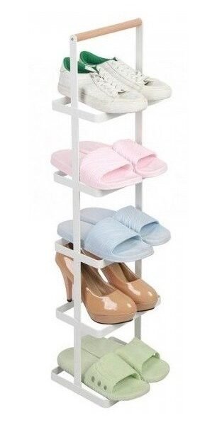 Sapateira Vertical Slim Branca para Closet: Aço e Madeira - Kazalinda